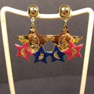 Moon and star dangling earrings